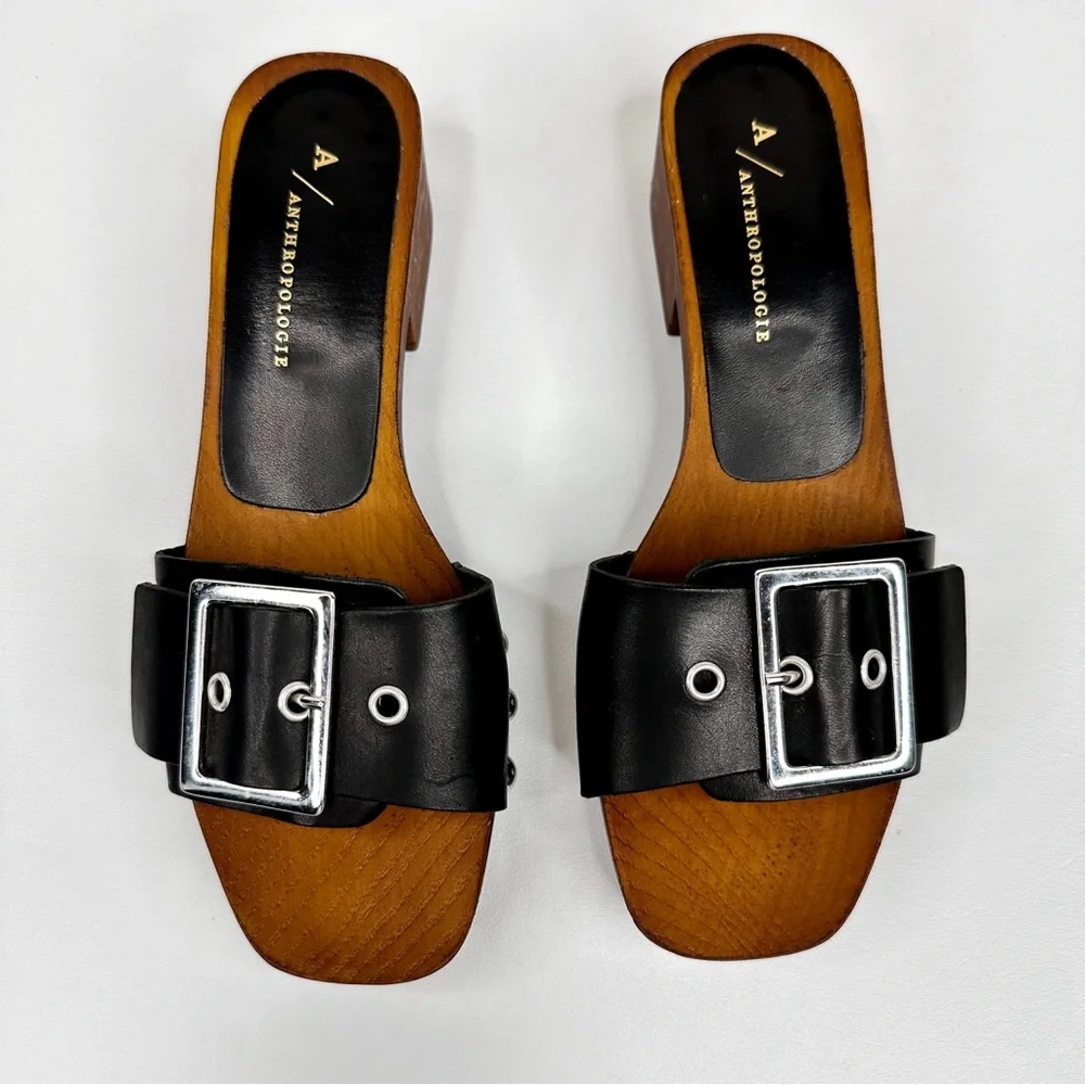 Anthropologie Open Toe Buckle Sandals Black SZ 37 - Picture 4 of 12